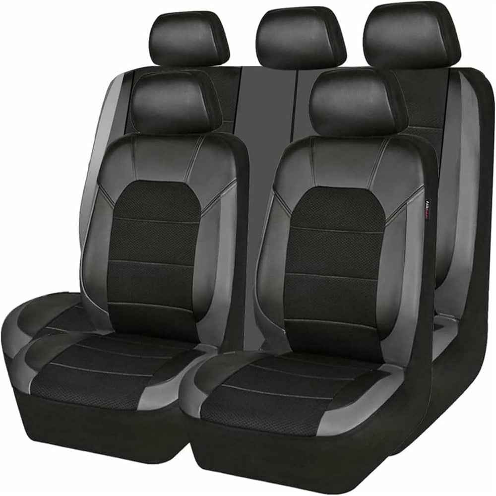 9Pcs Car Seat Covers Full Set Automotive Front Back Seat Bench Protectors - Grey