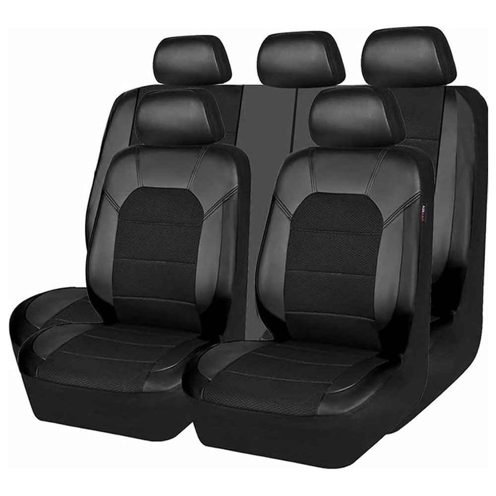 9Pcs Car Seat Covers Full Set Automotive Front Back Seat Bench Protectors - Black