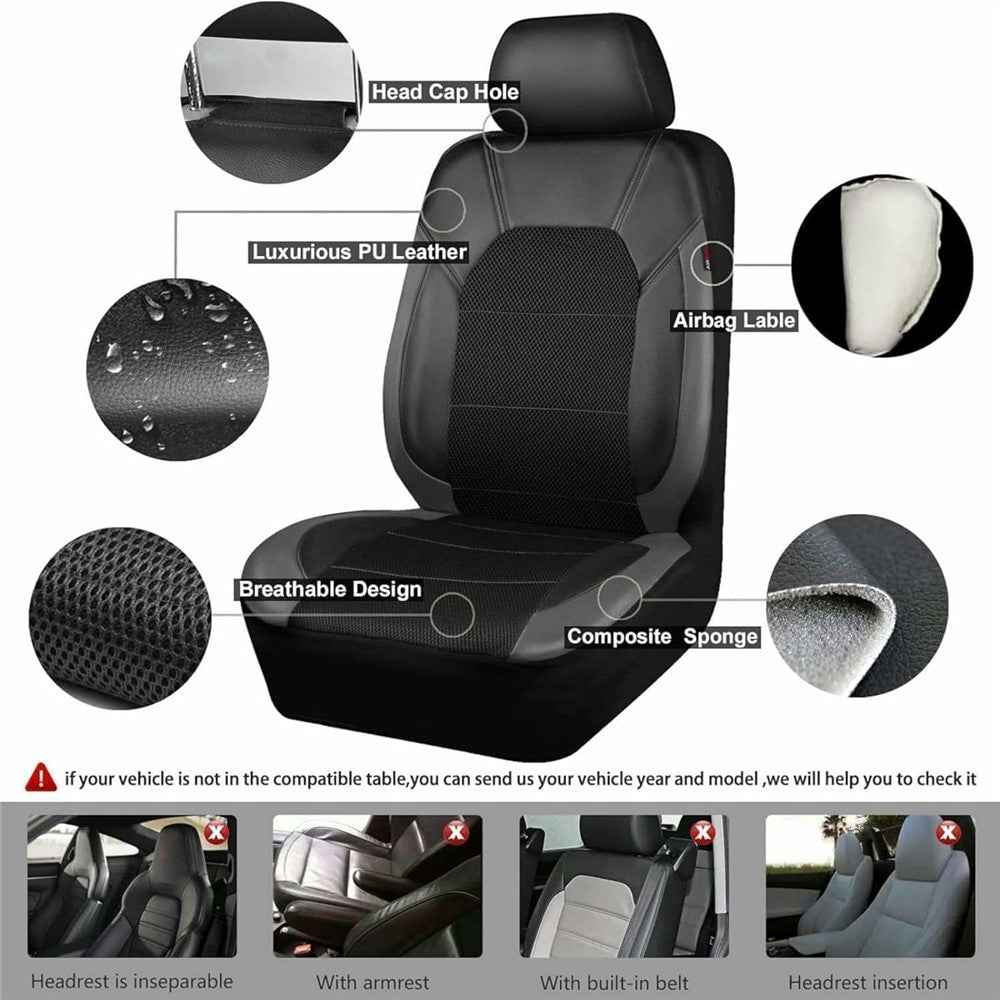 9Pcs Car Seat Covers Full Set Automotive Front Back Seat Bench Protectors - Black