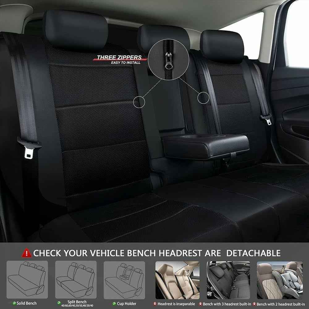 9Pcs Car Seat Covers Full Set Automotive Front Back Seat Bench Protectors - Black