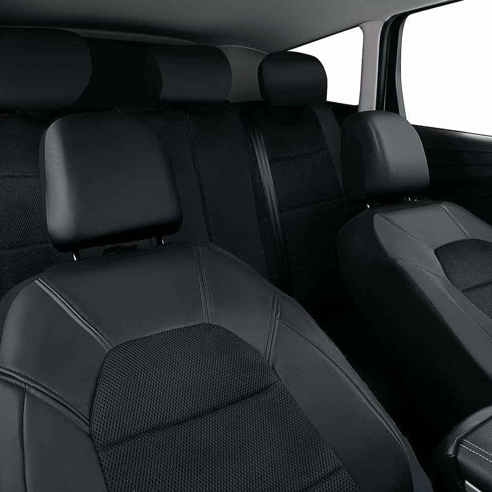 9Pcs Car Seat Covers Full Set Automotive Front Back Seat Bench Protectors - Black