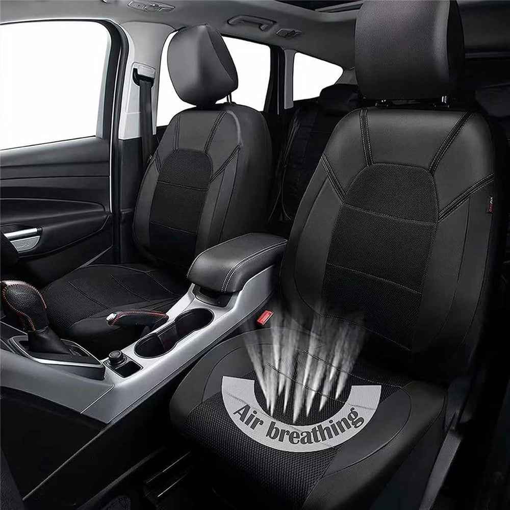 9Pcs Car Seat Covers Full Set Automotive Front Back Seat Bench Protectors - Black