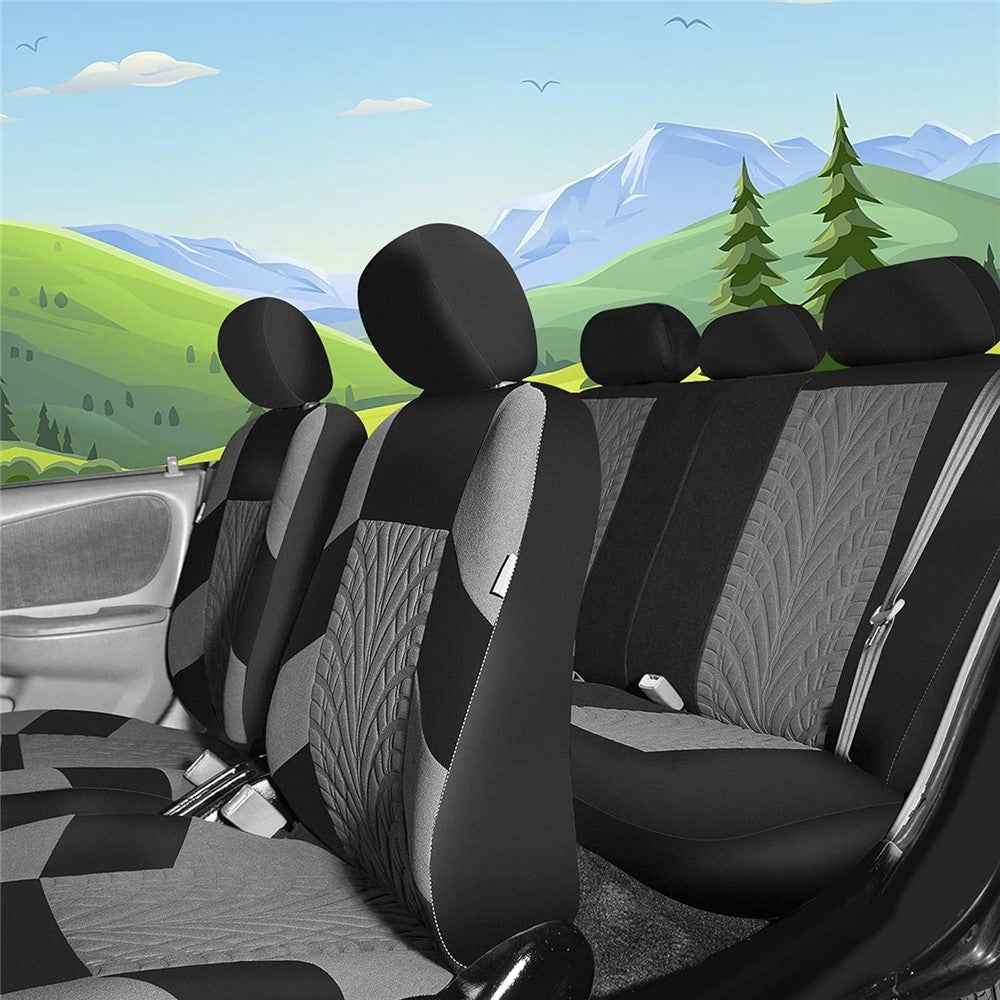 9Pcs Car Seat Covers Full Set Automotive 5-Seats Front Rear Covers Headrest Protectors - Grey