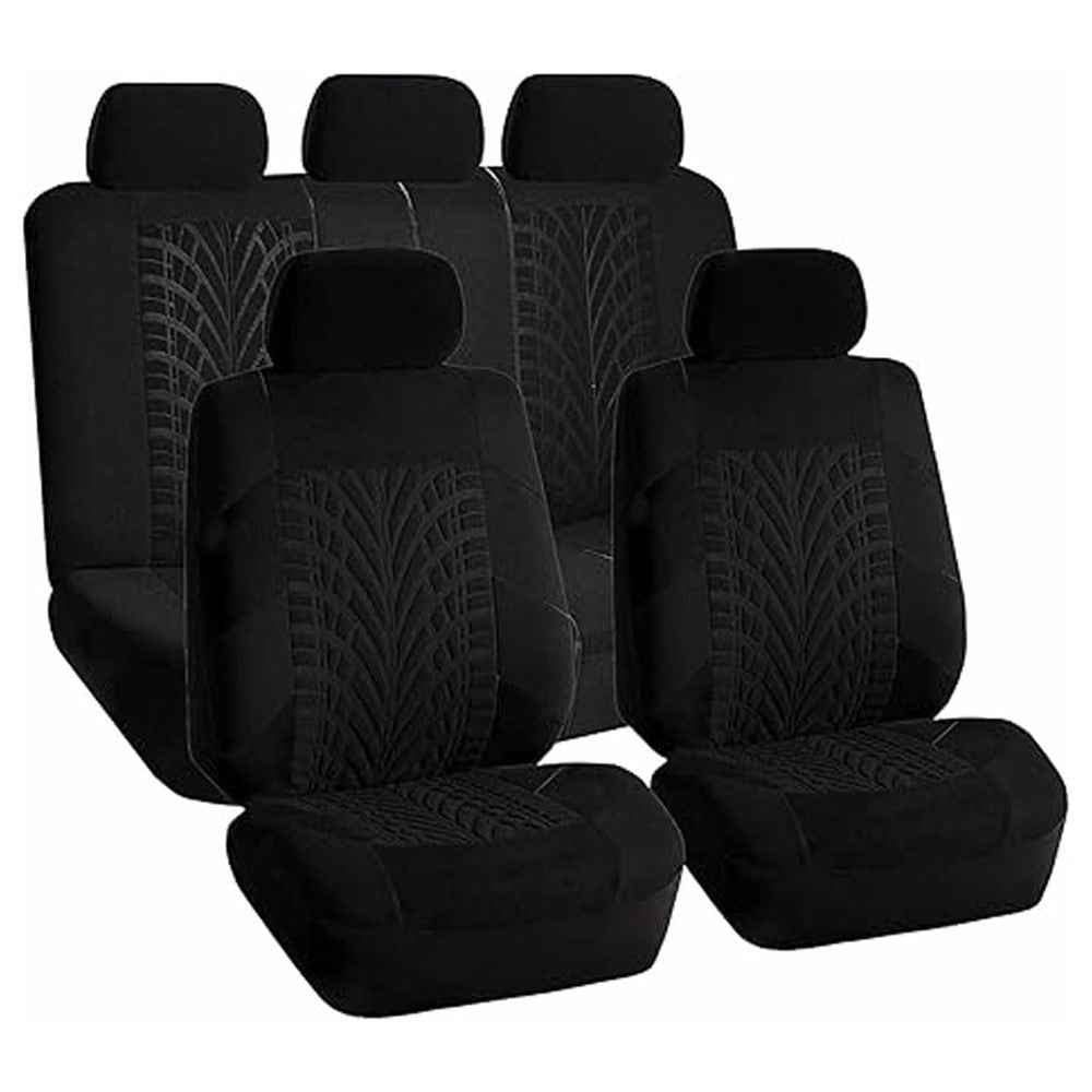 9Pcs Car Seat Covers Full Set Automotive 5-Seats Front Rear Covers Headrest Protectors - Black