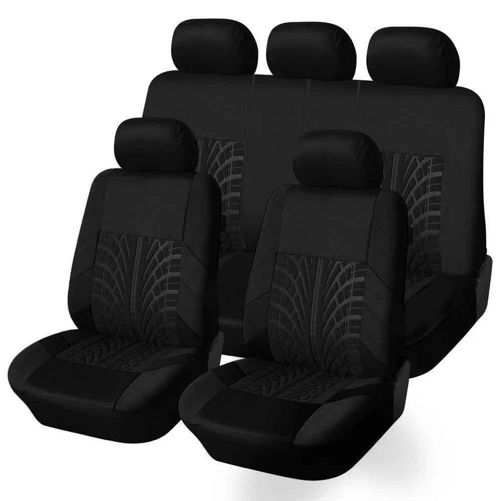 9Pcs Car Seat Covers Full Set Automotive 5-Seats Front Rear Covers Headrest Protectors - Black