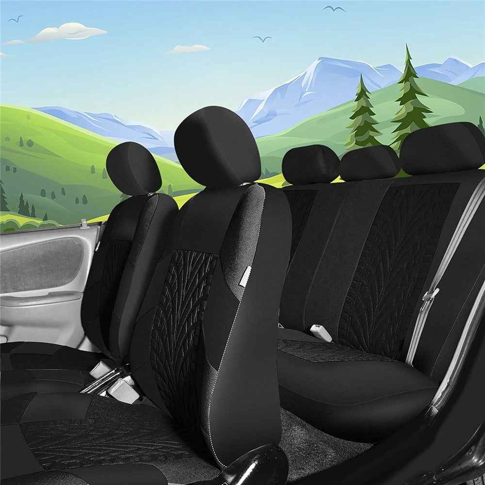 9Pcs Car Seat Covers Full Set Automotive 5-Seats Front Rear Covers Headrest Protectors - Black