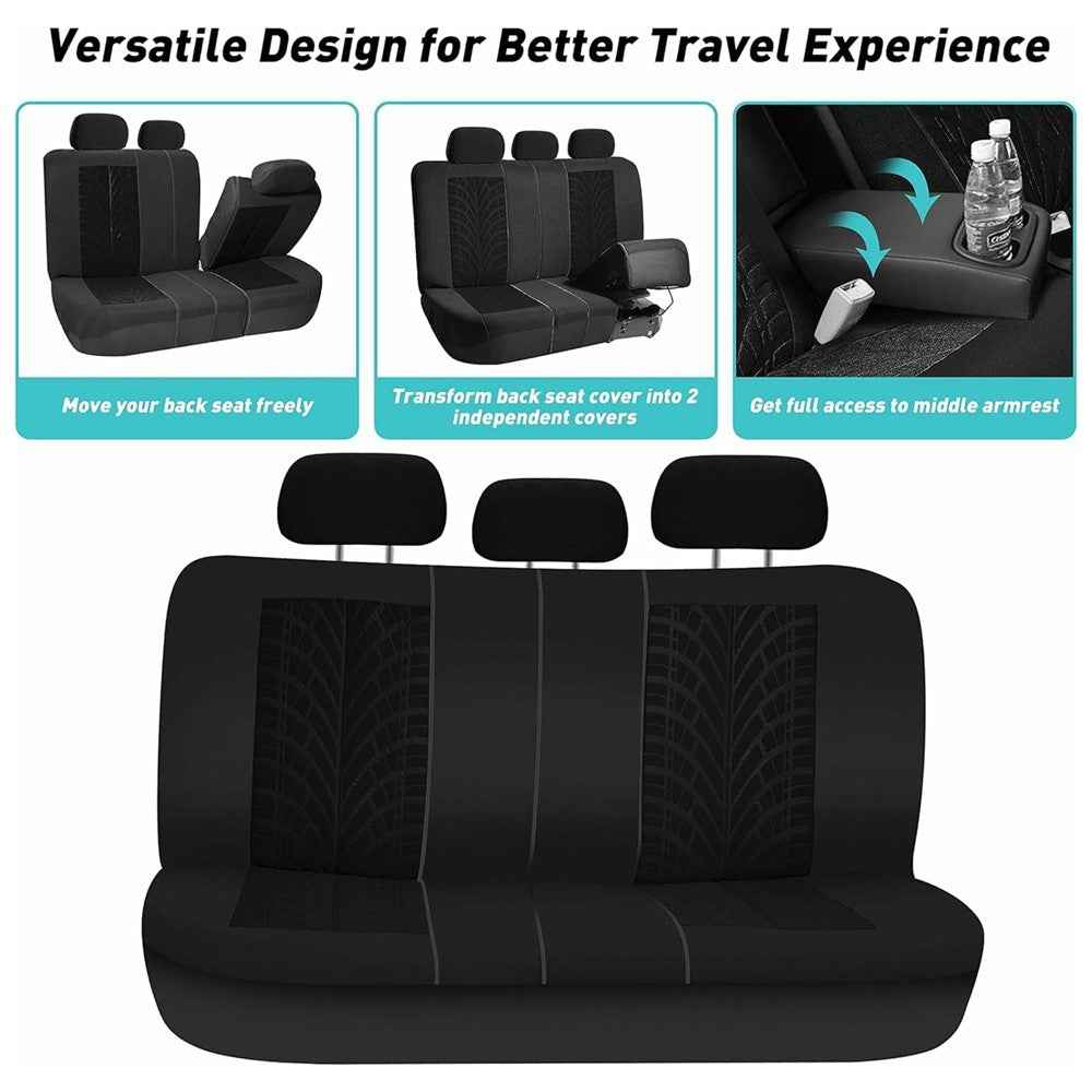 9Pcs Car Seat Covers Full Set Automotive 5-Seats Front Rear Covers Headrest Protectors - Black