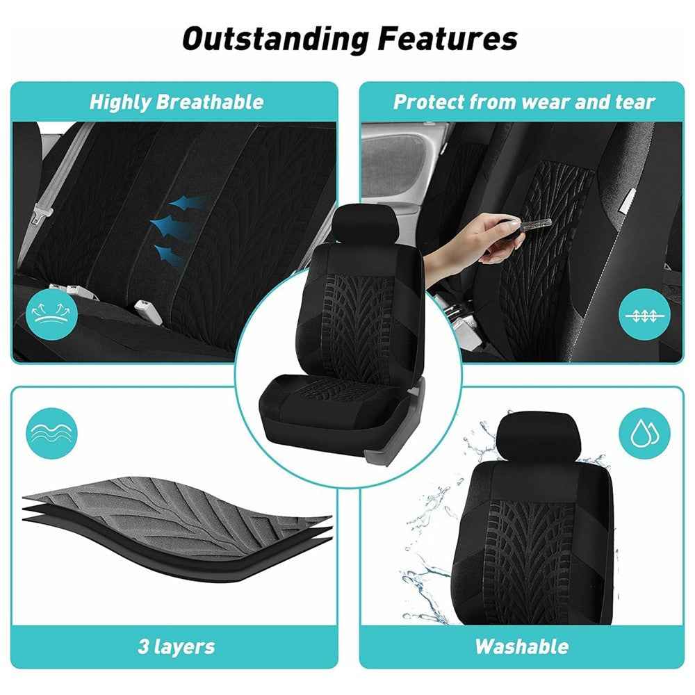 9Pcs Car Seat Covers Full Set Automotive 5-Seats Front Rear Covers Headrest Protectors - Black