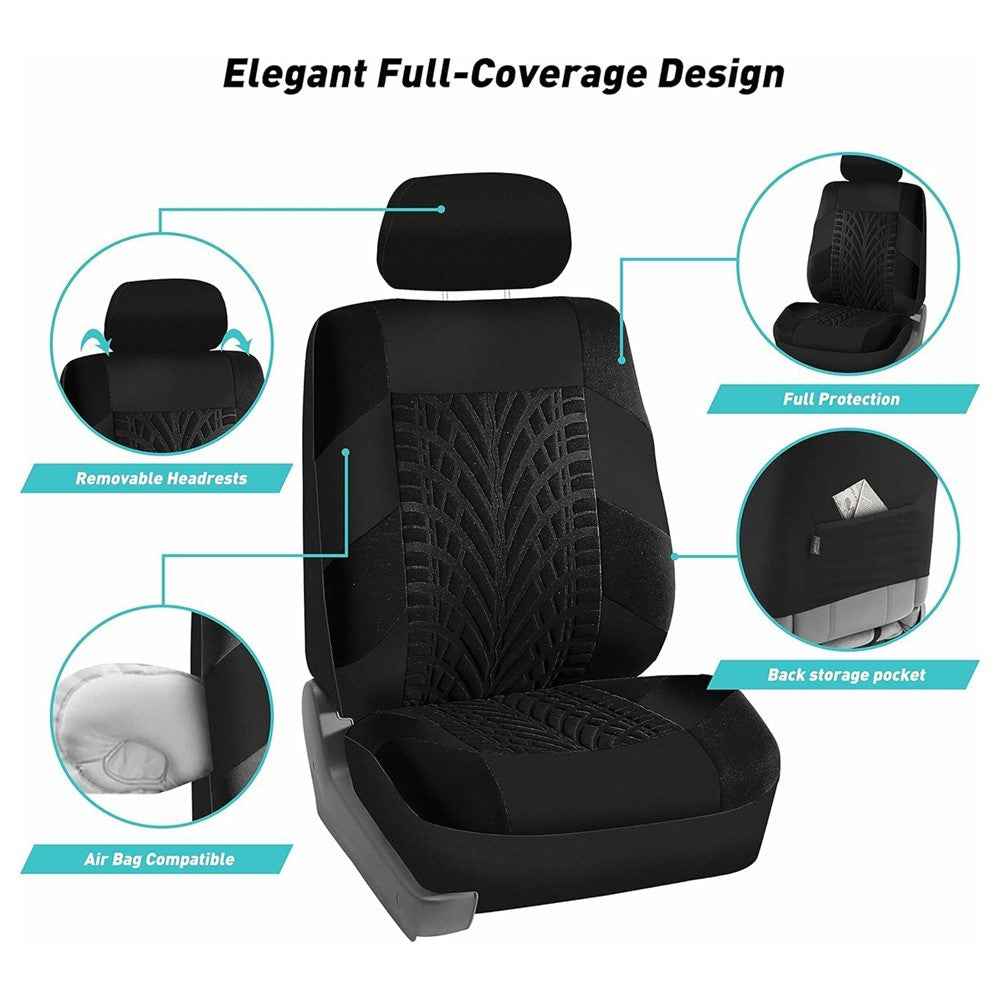 9Pcs Car Seat Covers Full Set Automotive 5-Seats Front Rear Covers Headrest Protectors - Black