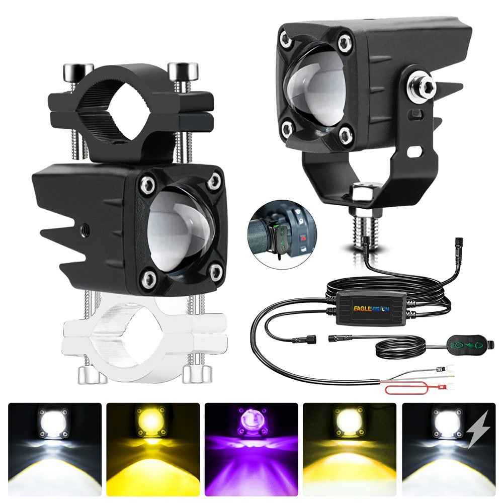 M1 Plus 2Pcs For Motorcycle LED Spotlight IP68 Waterproof Strobe Light Demon Eye Fog Lamp