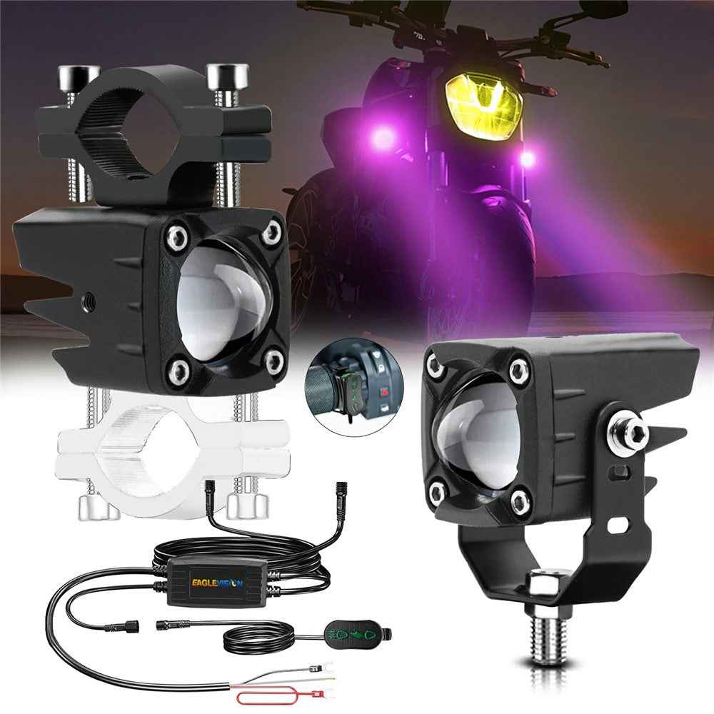 M1 Plus 2Pcs For Motorcycle LED Spotlight IP68 Waterproof Strobe Light Demon Eye Fog Lamp