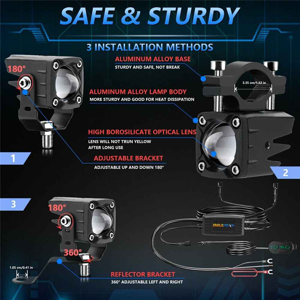 M1 Plus 2Pcs For Motorcycle LED Spotlight IP68 Waterproof Strobe Light Demon Eye Fog Lamp