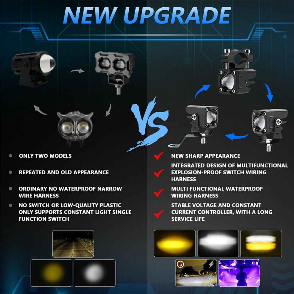 M1 Plus 2Pcs For Motorcycle LED Spotlight IP68 Waterproof Strobe Light Demon Eye Fog Lamp