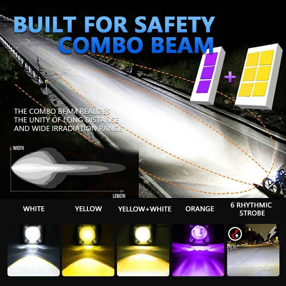 M1 Plus 2Pcs For Motorcycle LED Spotlight IP68 Waterproof Strobe Light Demon Eye Fog Lamp