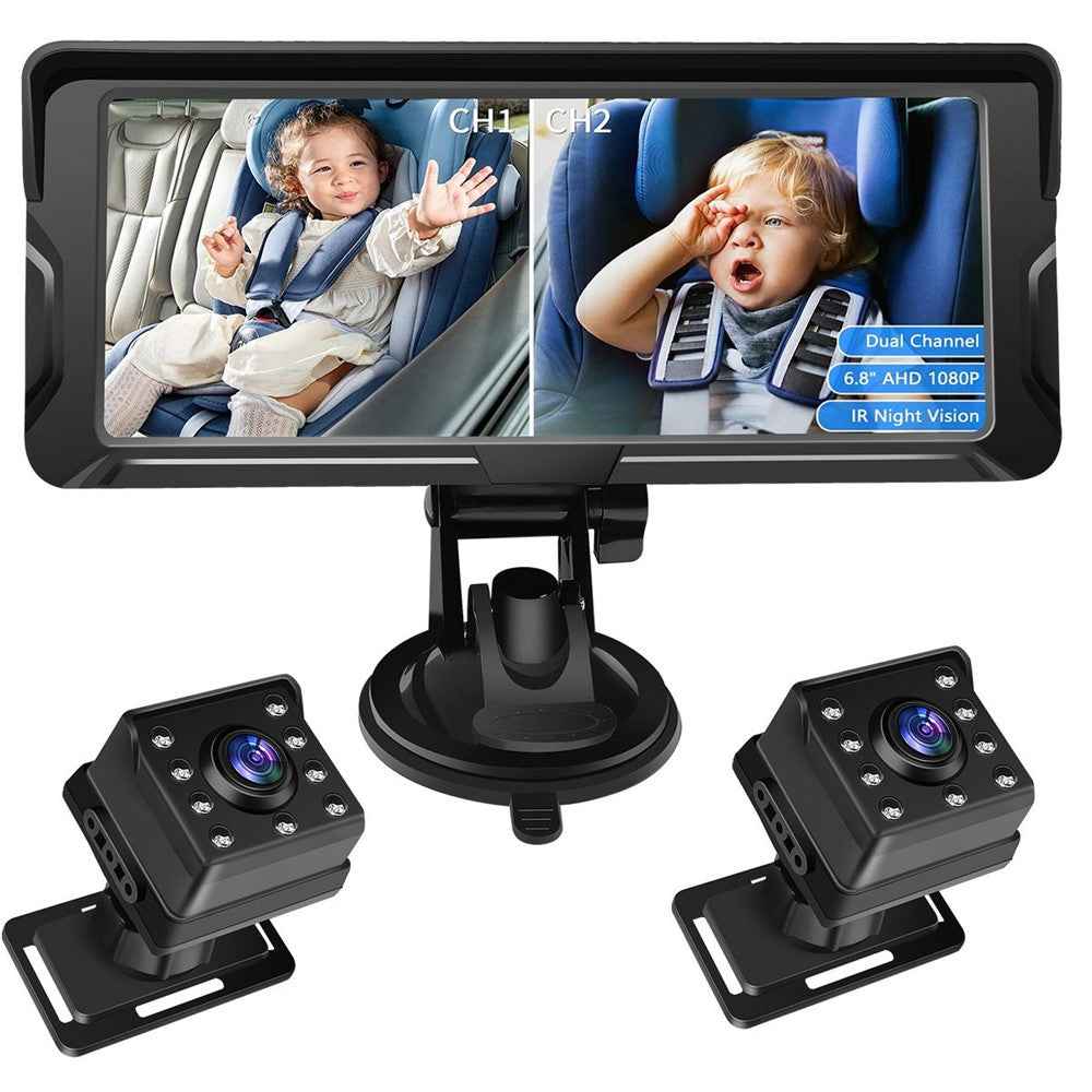6.8 Inch Car Baby Monitor 360 Degree Rotation Dual Camera 8 LEDs Full Color HD Infrared Night Vision Cam