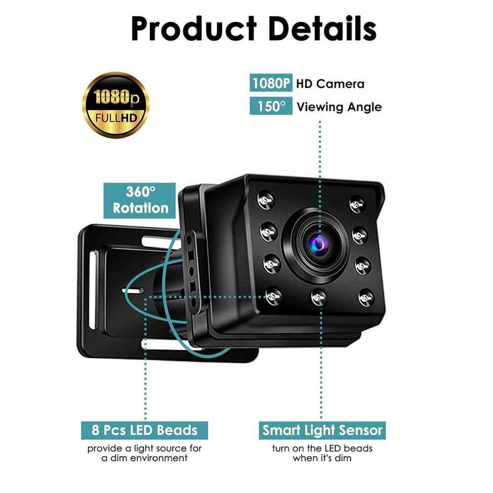 6.8 Inch Car Baby Monitor 360 Degree Rotation Dual Camera 8 LEDs Full Color HD Infrared Night Vision Cam