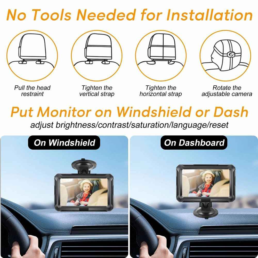 4.3 Inch HD 1080P Car Baby Monitor 360 Degree Rotation Wide Angle Night Vision Camera