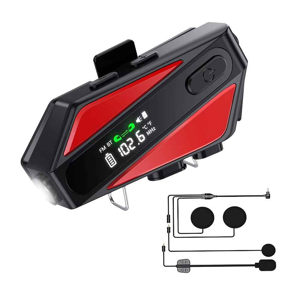 C6 Motorcycle Helmet Bluetooth-Compatible Headset with LCD Screen  /  FM Radio  /  Noise Cancellation  /  Voice Assistant, Hard Mic - Red