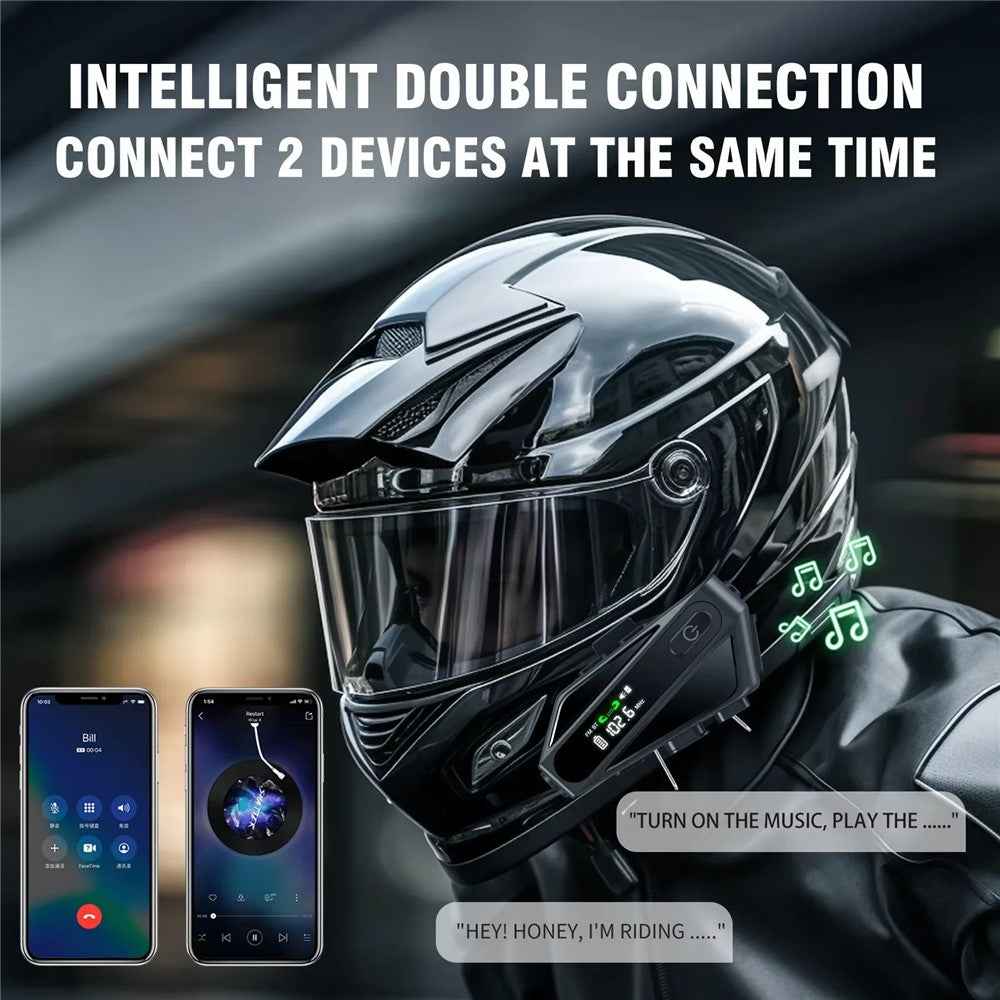 C6 Motorcycle Helmet Bluetooth-Compatible Headset with LCD Screen  /  FM Radio  /  Noise Cancellation  /  Voice Assistant, Hard Mic - Red