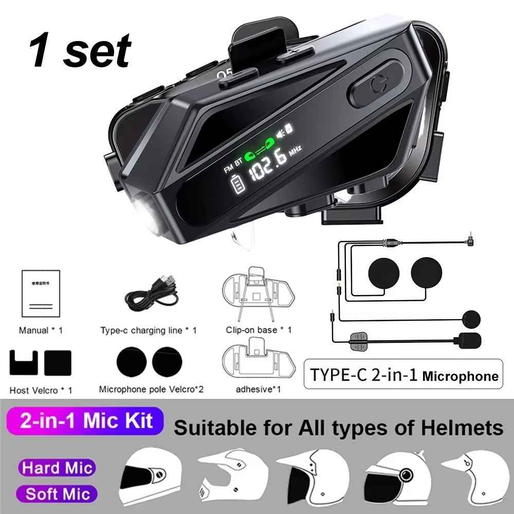 C6 Motorcycle Helmet Bluetooth-Compatible Headset with LCD Screen  /  FM Radio  /  Noise Cancellation  /  Voice Assistant, Hard Mic - Red