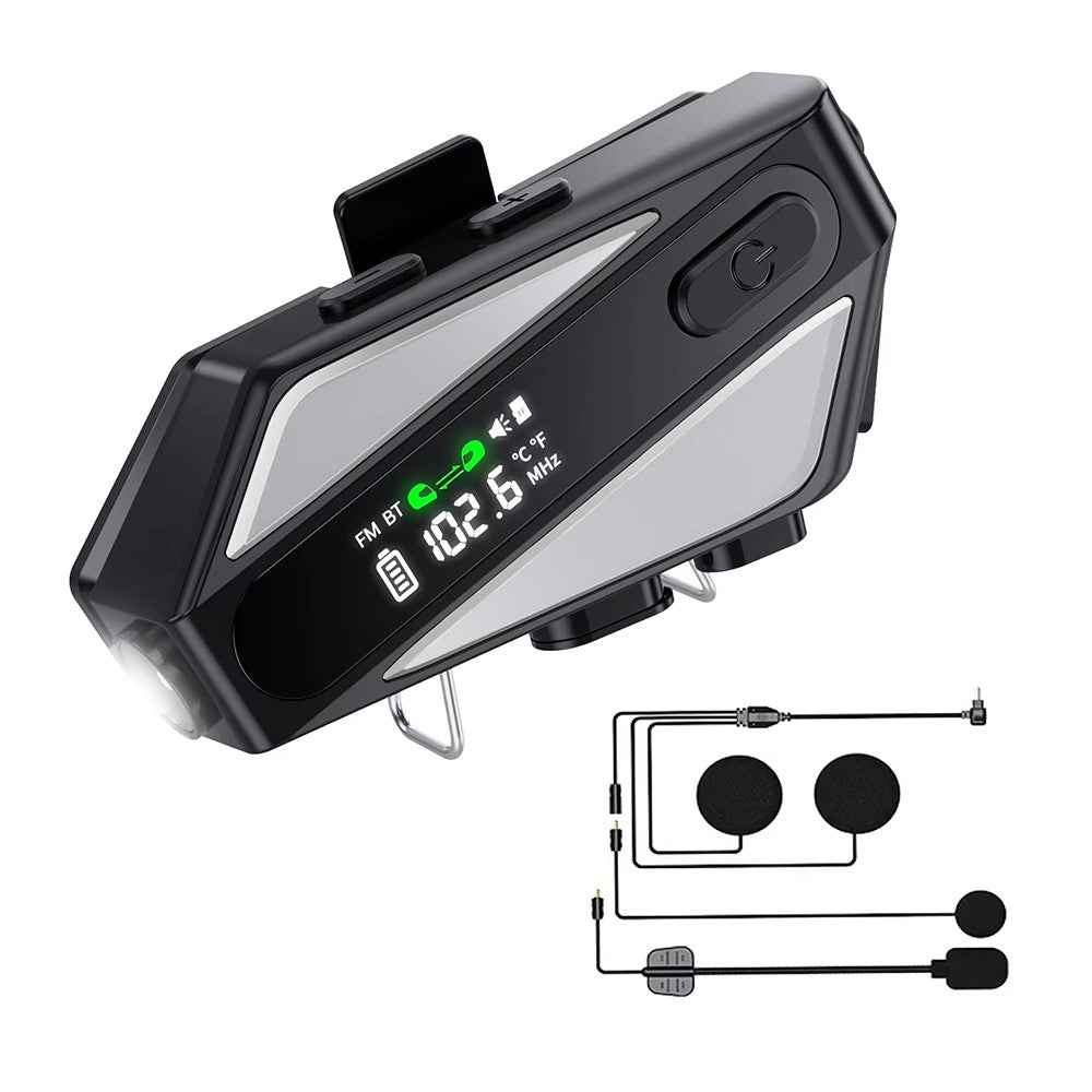 C6 Motorcycle Helmet Bluetooth-Compatible Headset with LCD Screen  /  FM Radio  /  Noise Cancellation  /  Voice Assistant, Hard Mic - Grey