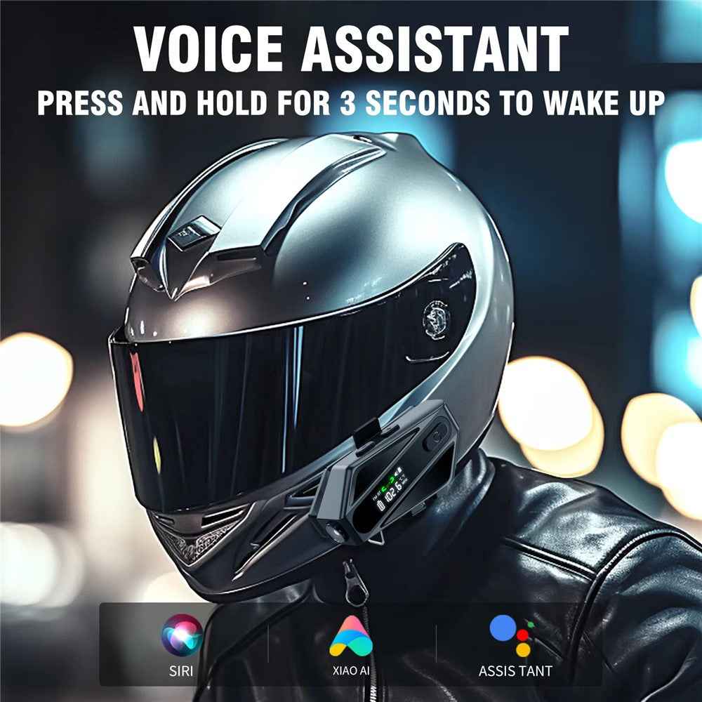 C6 Motorcycle Helmet Bluetooth-Compatible Headset with LCD Screen  /  FM Radio  /  Noise Cancellation  /  Voice Assistant, Hard Mic - Grey
