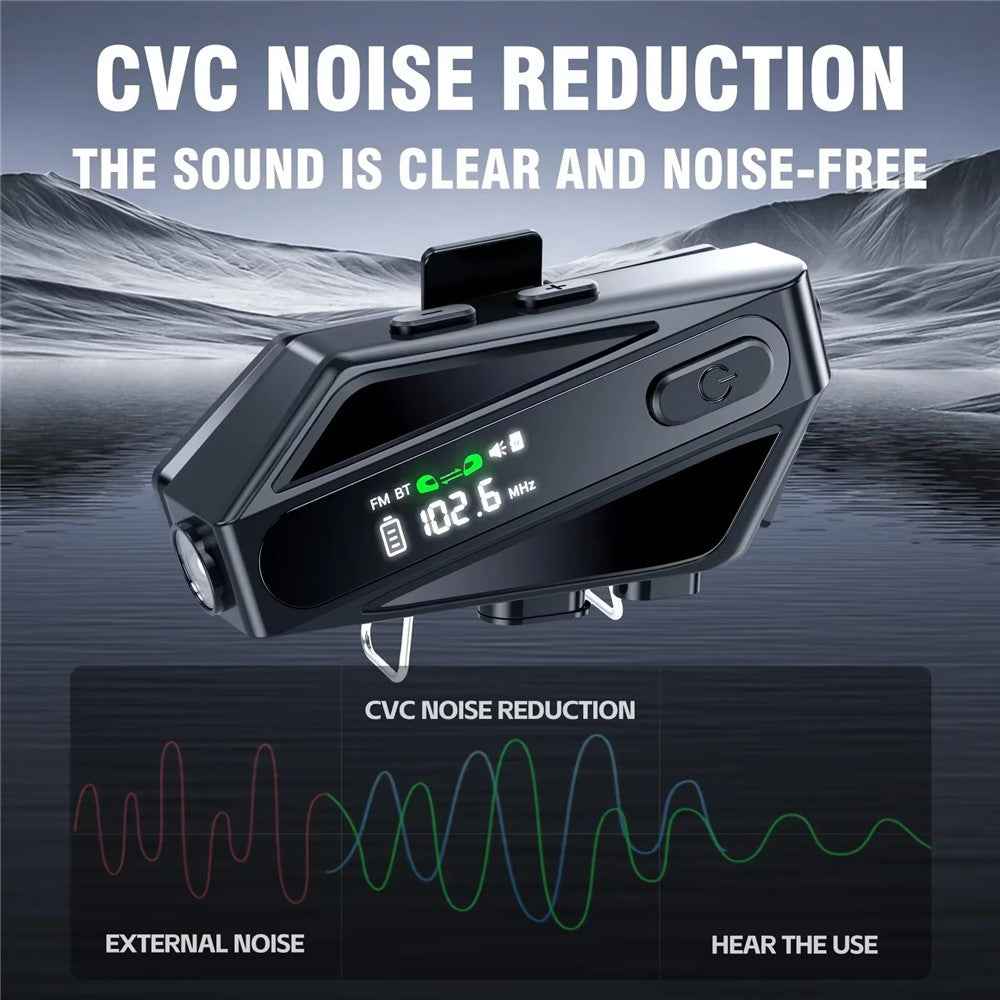 C6 Motorcycle Helmet Bluetooth-Compatible Headset with LCD Screen  /  FM Radio  /  Noise Cancellation  /  Voice Assistant, Hard Mic - Blue