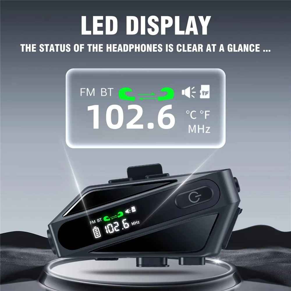 C6 Motorcycle Helmet Bluetooth-Compatible Headset with LCD Screen  /  FM Radio  /  Noise Cancellation  /  Voice Assistant, Hard Mic - Blue
