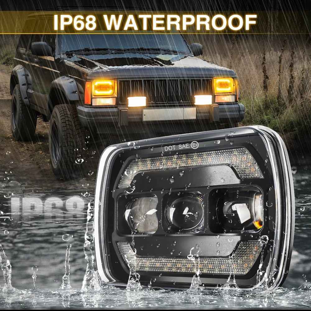 7 Inch Square LED Headlight Assembly Upgrade for Wrangler DRL Integrated Headlamp