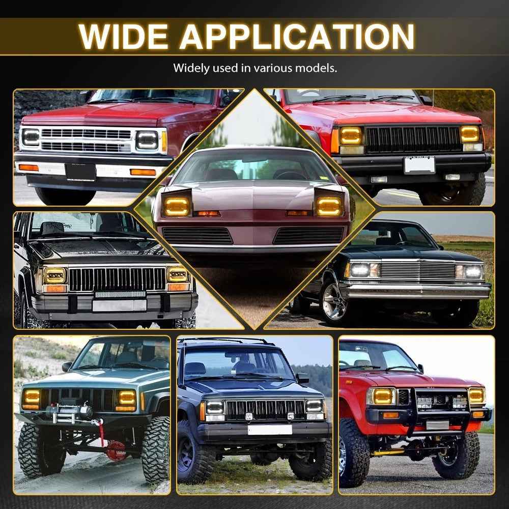 7 Inch Square LED Headlight Assembly Upgrade for Wrangler DRL Integrated Headlamp