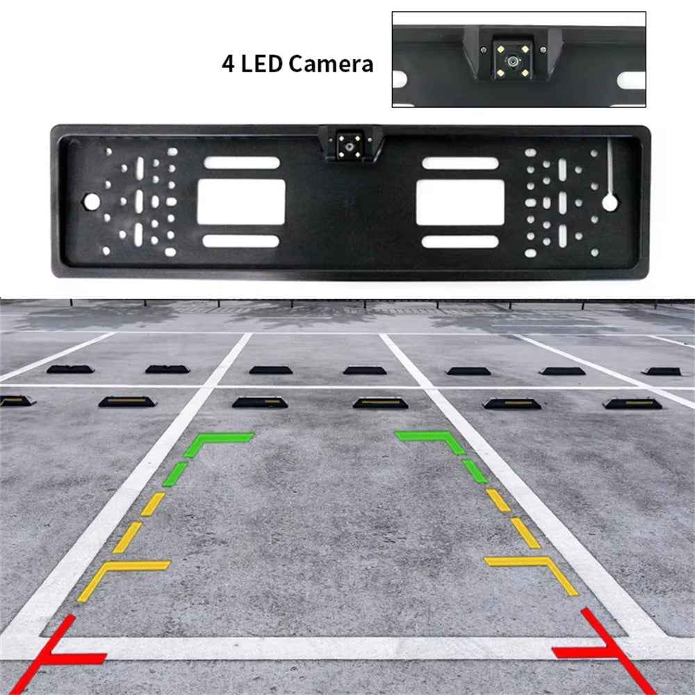 European License Plate Frame with 4-LED Night Vision AHD 1080P Wide Angle Car Rear View Camera for Reverse Parking