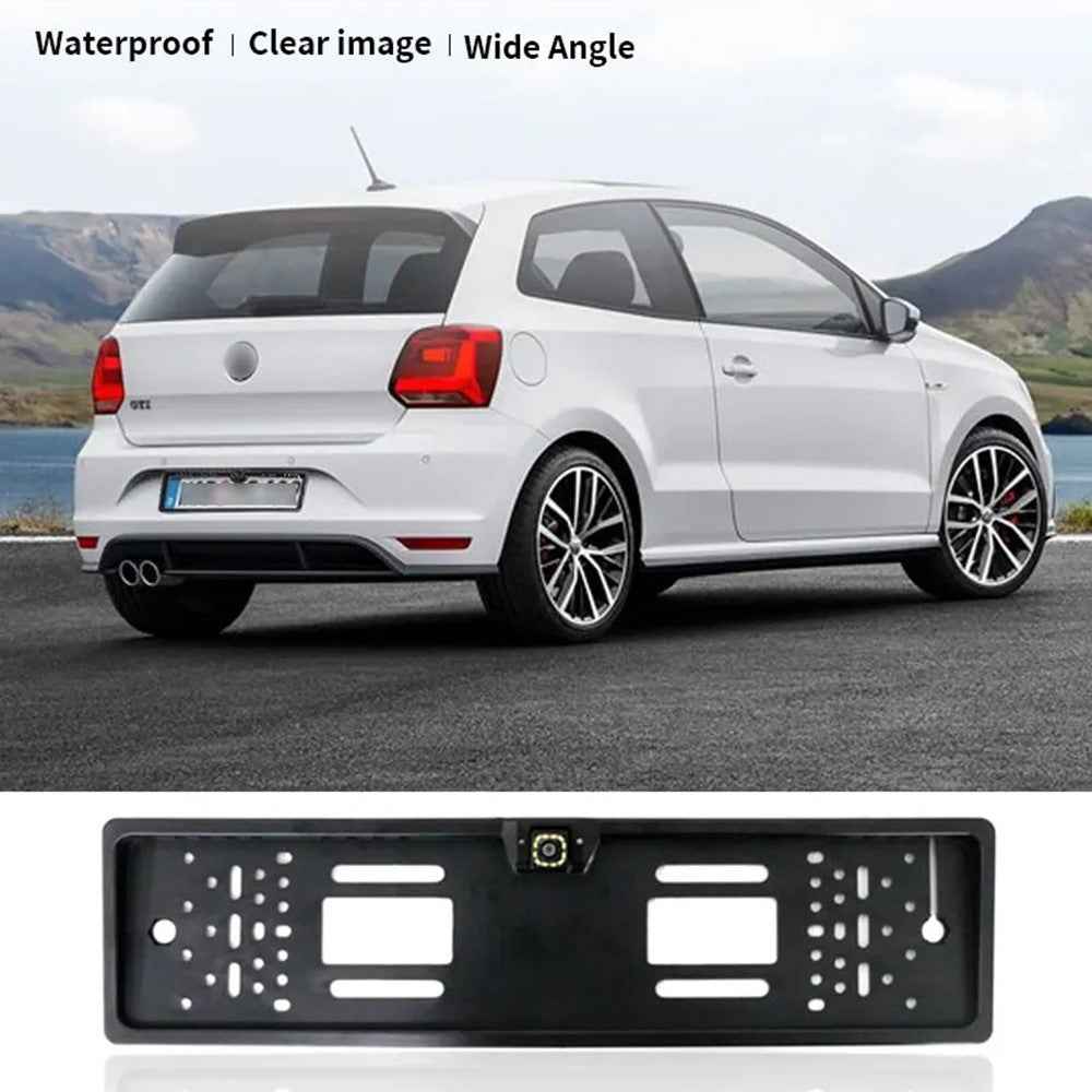 European License Plate Frame with 12-LED Night Vision AHD 1080P Wide Angle Car Rear View Camera for Reverse Parking