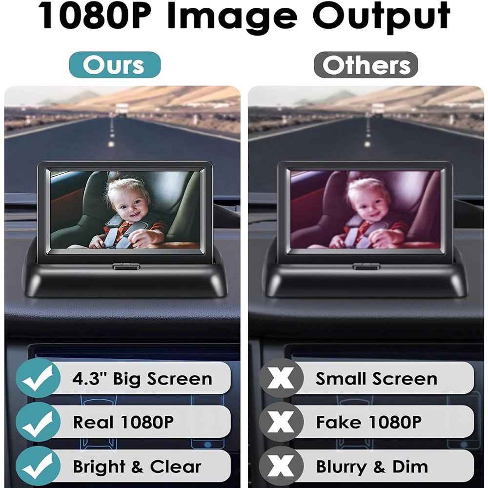 4.3 Inch Screen HD 1080P Baby Car Rear View Monitor Infrared Night Vision 150 Degree Wide Angle Camera