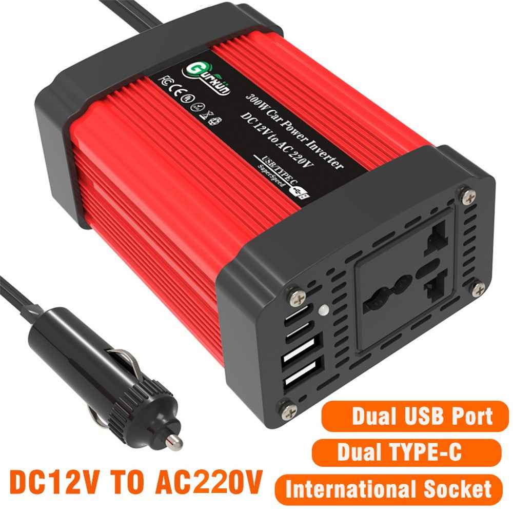 300W Car Power Inverter 12V to 220V Voltage Converter Portable Charger for Phone / Speaker / Camera, European Standard