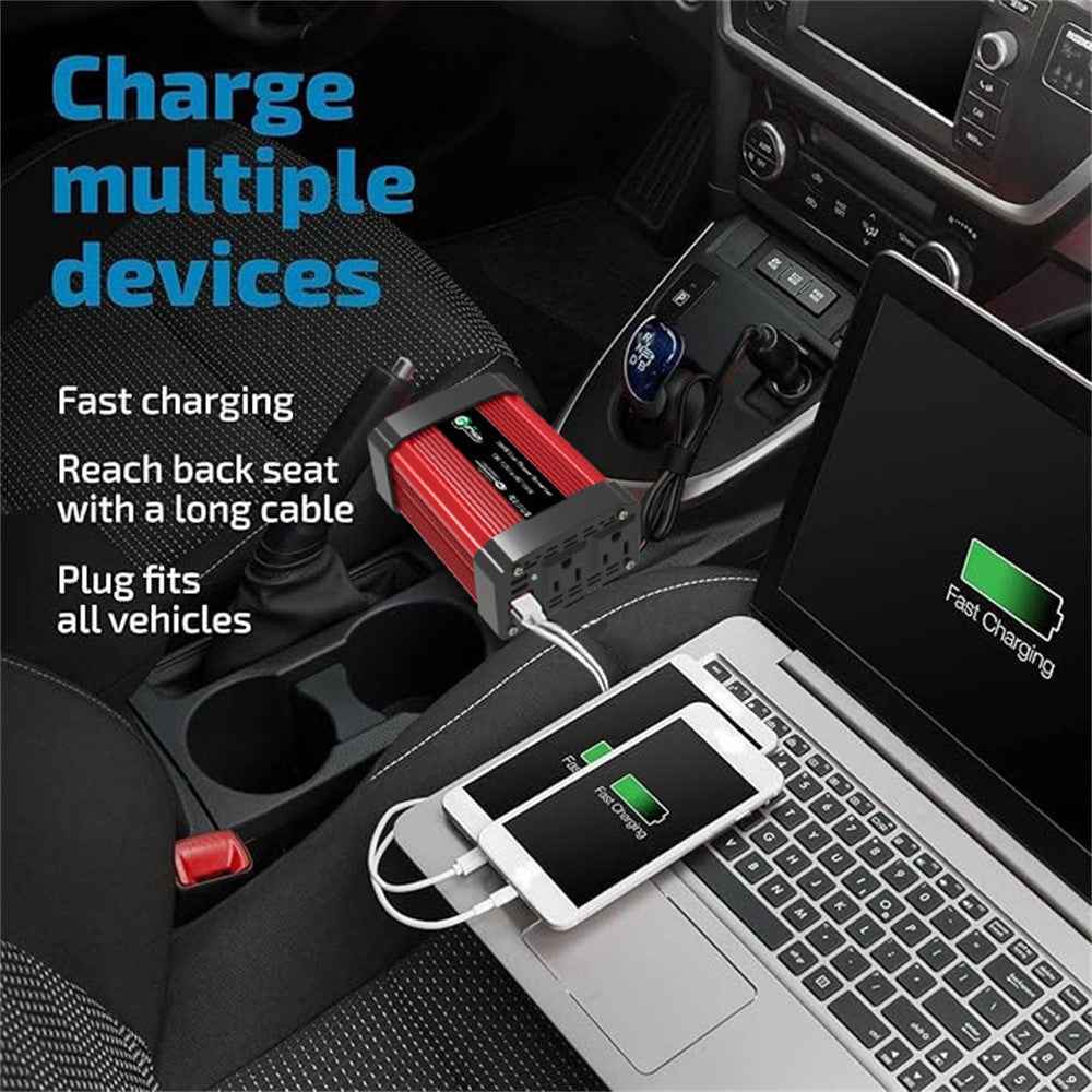 300W Car Power Inverter 12V to 220V Voltage Converter Portable Charger for Phone / Speaker / Camera, European Standard