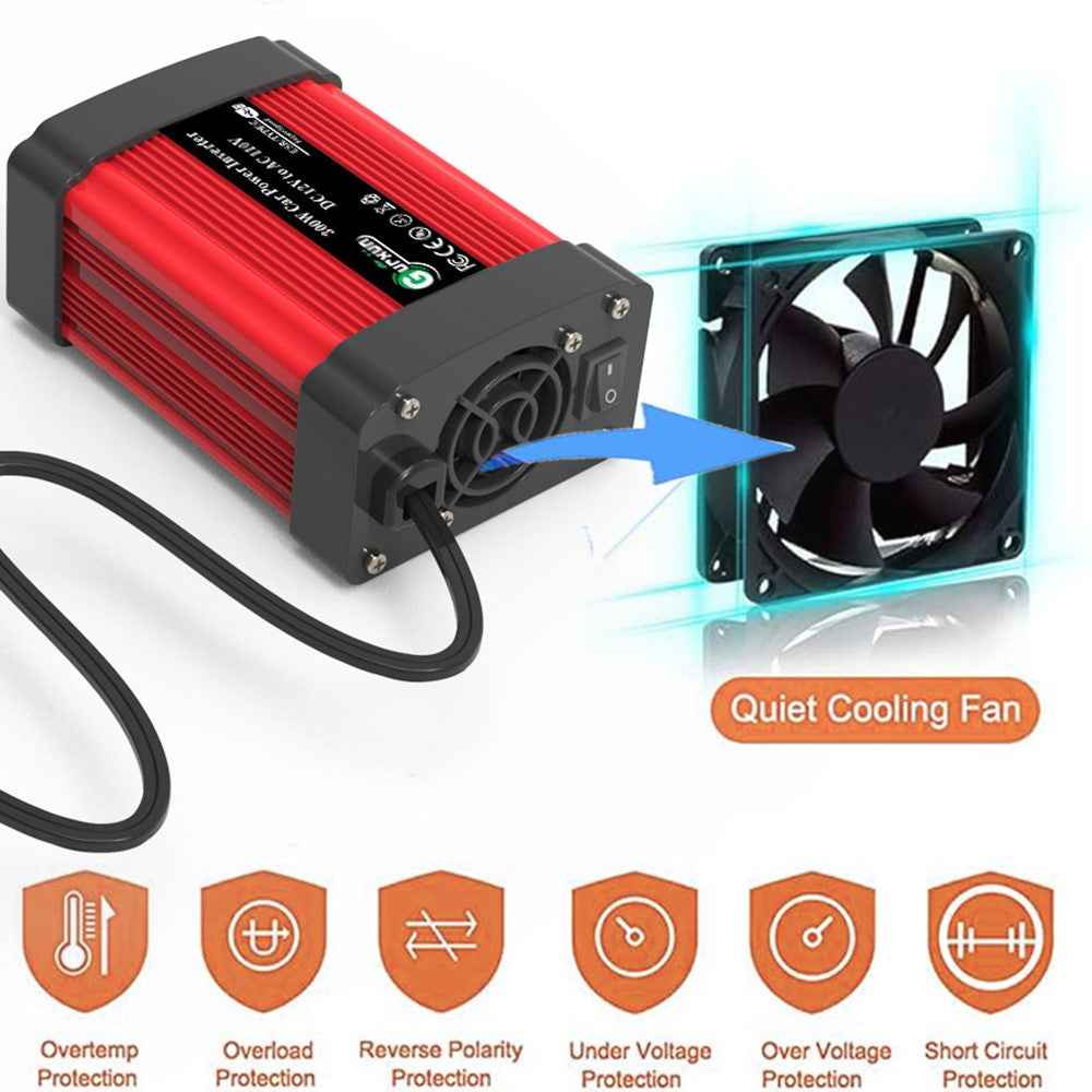 300W Car Power Inverter 12V to 220V Voltage Converter Portable Charger for Phone / Speaker / Camera, European Standard