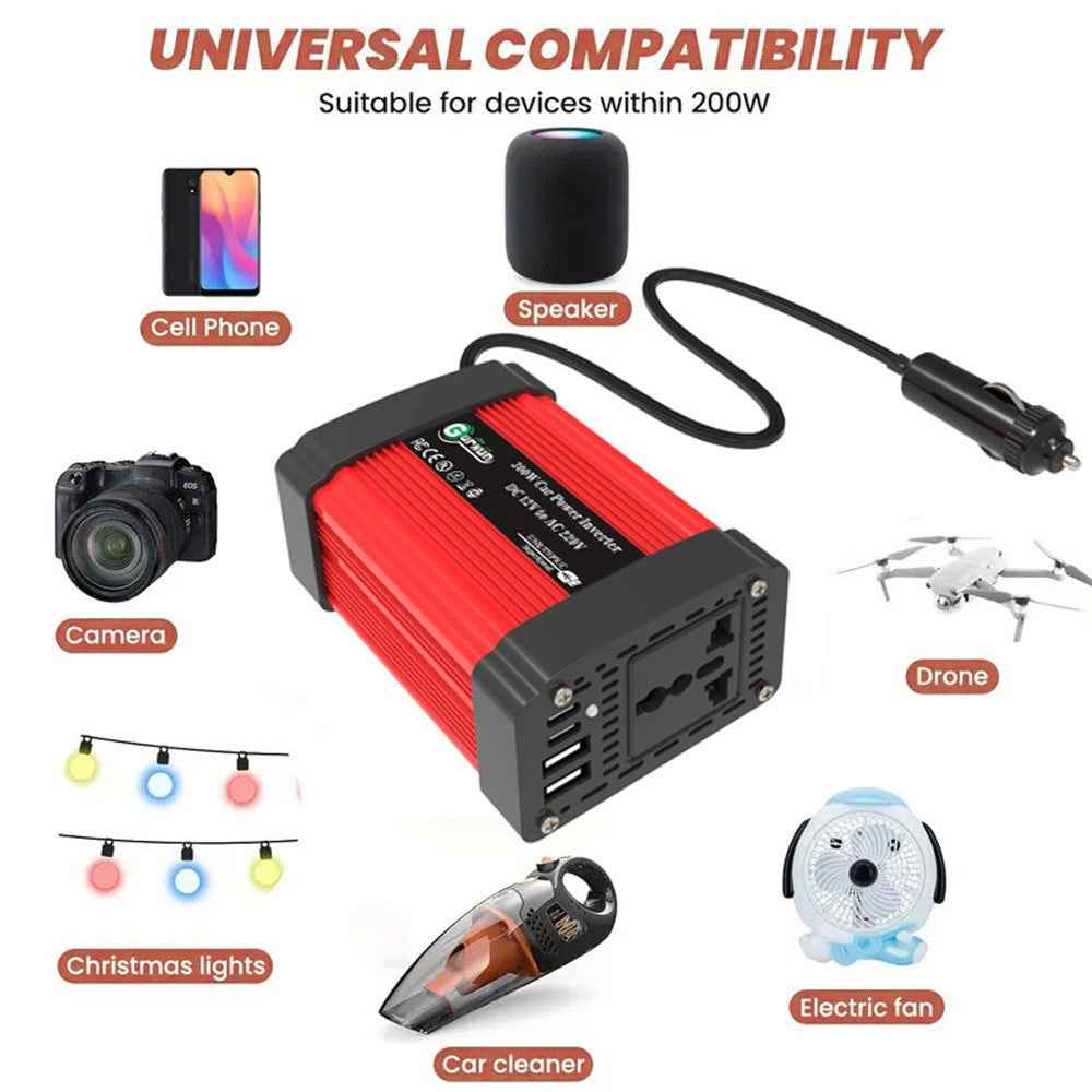 300W Car Power Inverter 12V to 220V Voltage Converter Portable Charger for Phone / Speaker / Camera, European Standard