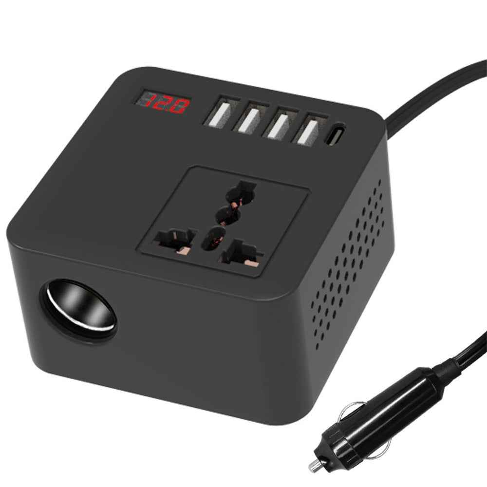 Digital Display Car Power Inverter DC 12V / 24V to AC 110V / 220V Multifunction Converter Charger with USB C + USB A + AC Outlet