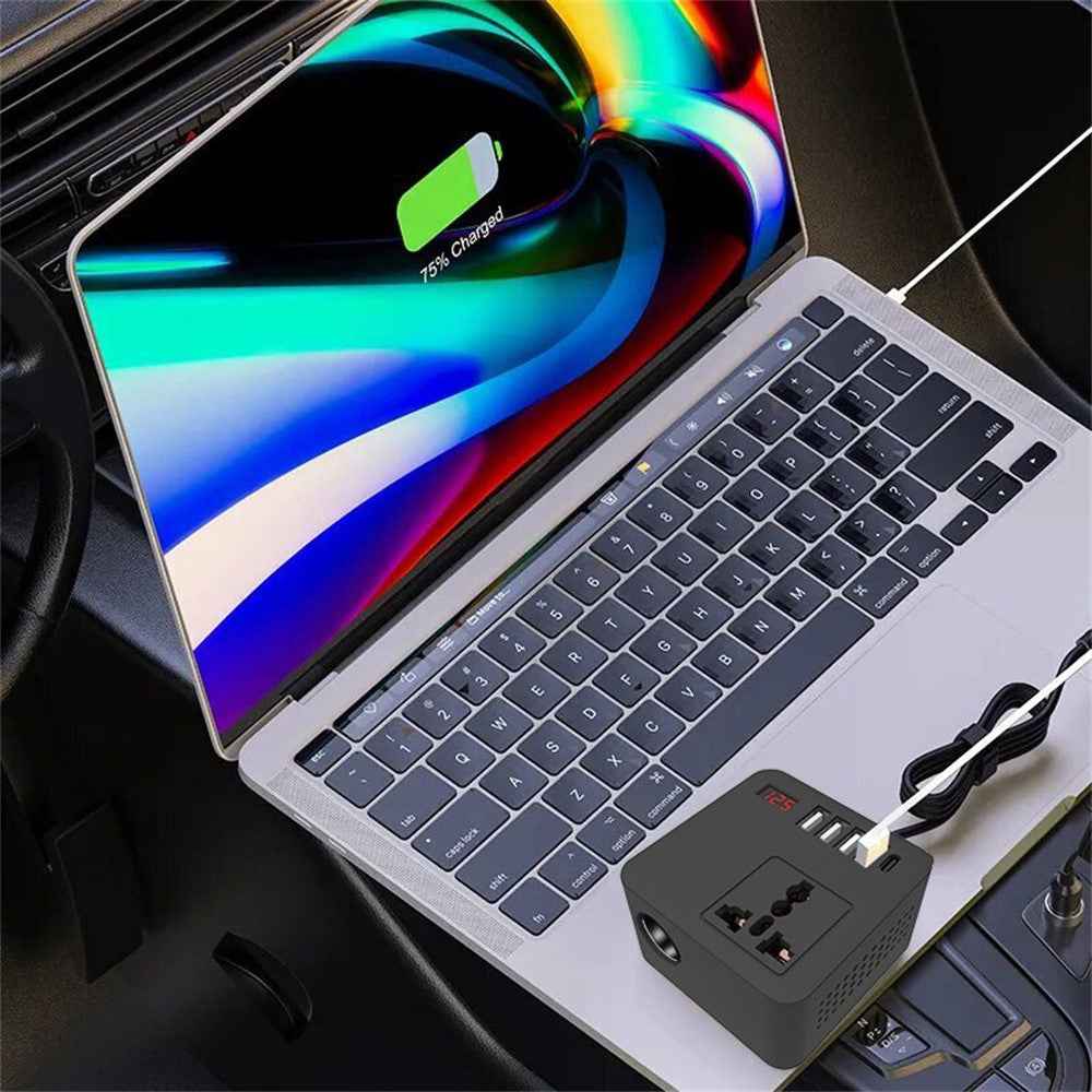 Digital Display Car Power Inverter DC 12V / 24V to AC 110V / 220V Multifunction Converter Charger with USB C + USB A + AC Outlet