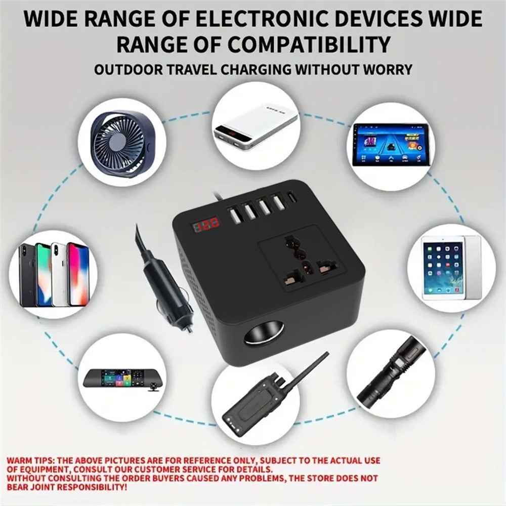 Digital Display Car Power Inverter DC 12V / 24V to AC 110V / 220V Multifunction Converter Charger with USB C + USB A + AC Outlet