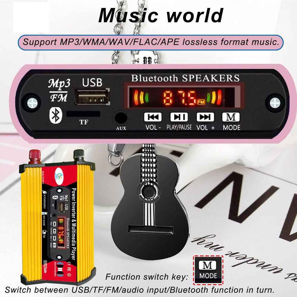 300W 12V to 220V Car Power Inverter with Bluetooth-compatible Multimedia Player MP3 Music FM Radio