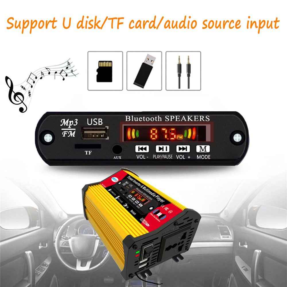300W 12V to 220V Car Power Inverter with Bluetooth-compatible Multimedia Player MP3 Music FM Radio