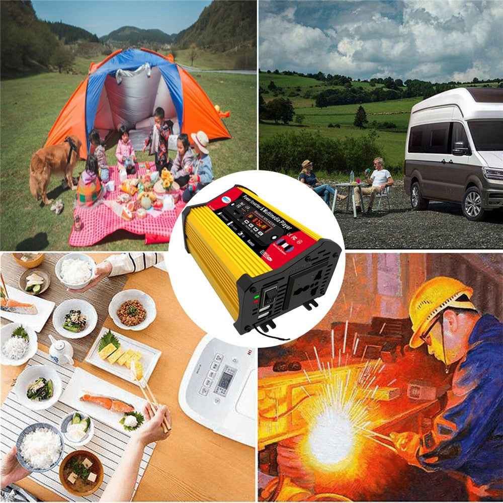 300W 12V to 220V Car Power Inverter with Bluetooth-compatible Multimedia Player MP3 Music FM Radio