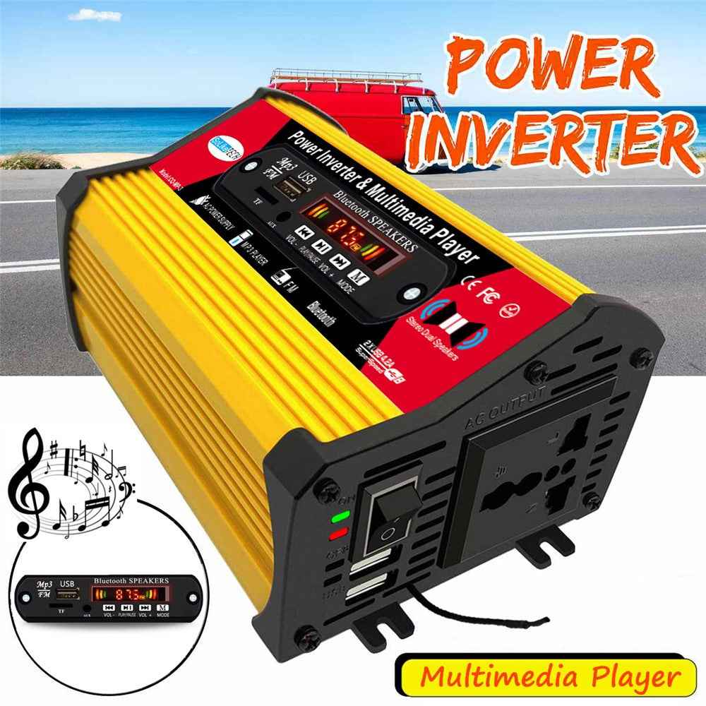 300W 12V to 220V Car Power Inverter with Bluetooth-compatible Multimedia Player MP3 Music FM Radio
