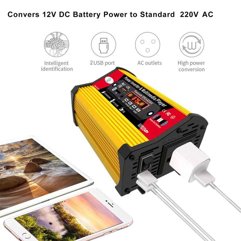300W 12V to 220V Car Power Inverter with Bluetooth-compatible Multimedia Player MP3 Music FM Radio