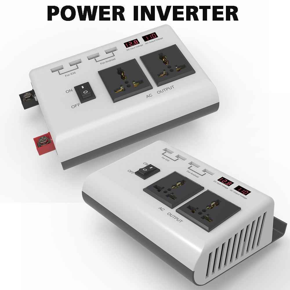 300W DC 12V to AC 220V Car Power Inverter with 4 USB Ports + 2 AC Outlets LCD Display Voltage Converter