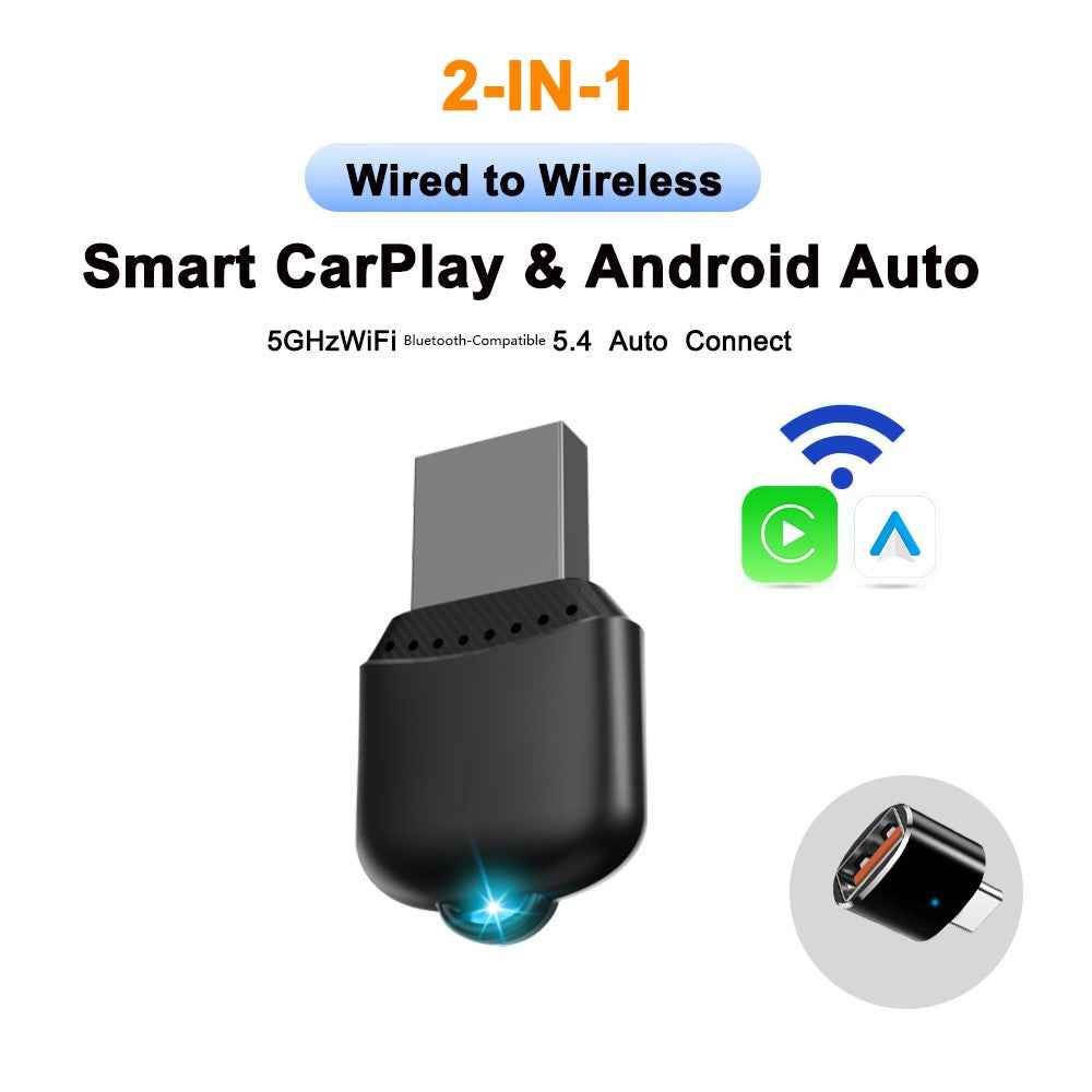 M25 2 in 1 For CarPlay  /  Android Auto Wired to Wireless Car Adapter Bluetooth-compatible 5.4 AI Box USB Dongle