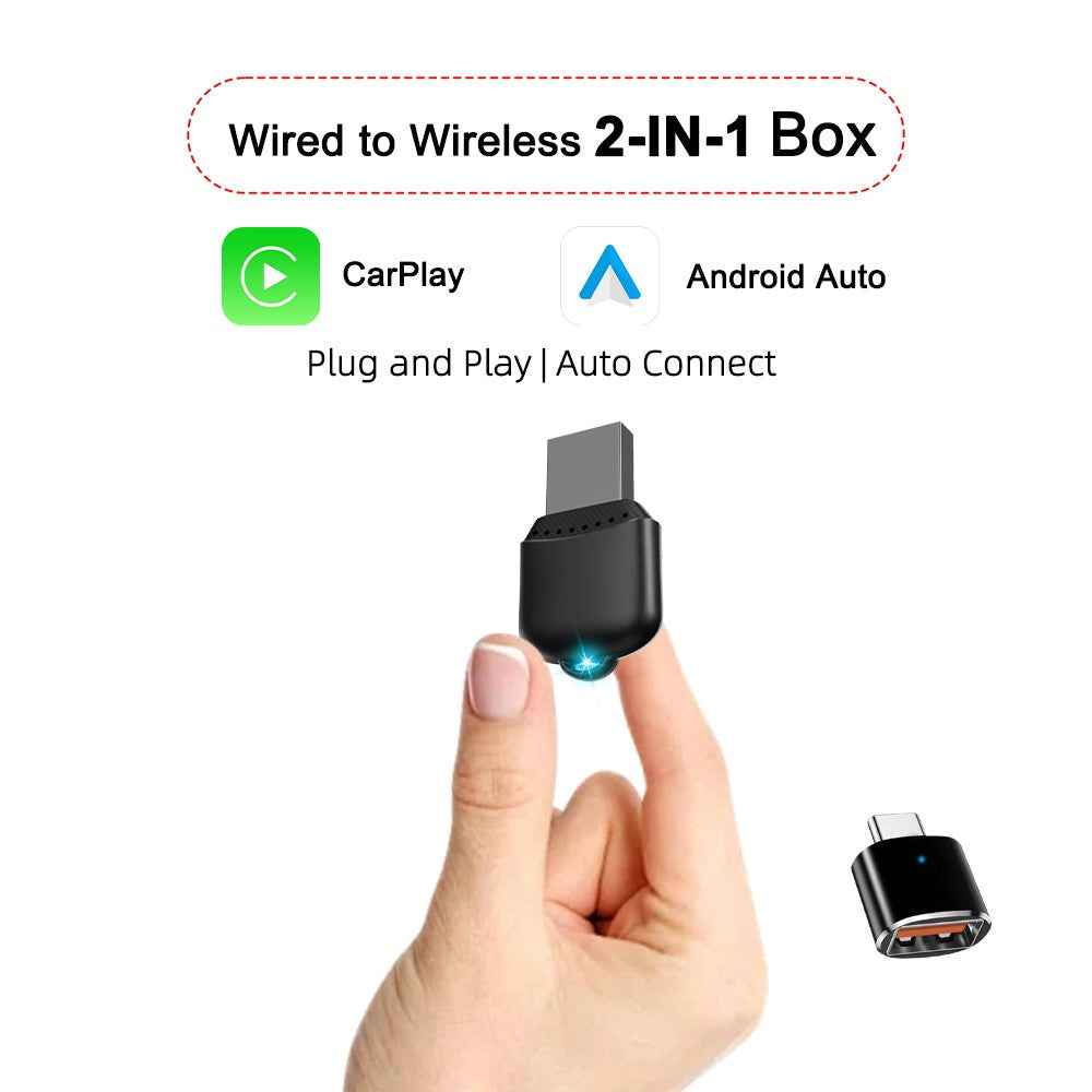 M25 2 in 1 For CarPlay  /  Android Auto Wired to Wireless Car Adapter Bluetooth-compatible 5.4 AI Box USB Dongle