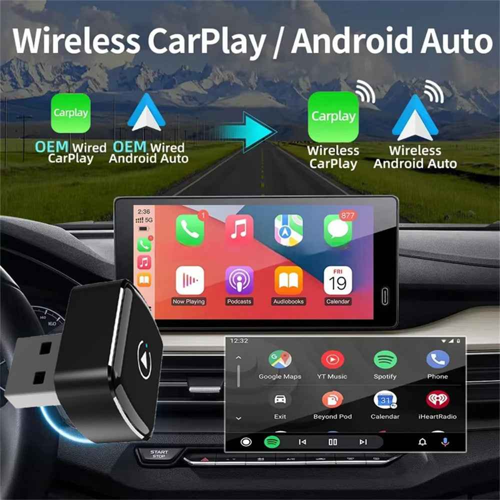 M26 2 in 1 For CarPlay  /  Android Auto Wired to Wireless Car Adapter 5.8G / 2.4G Dual Band WiFi Bluetooth-compatible USB Dongle