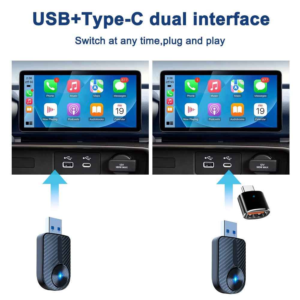 M27 2 in 1 Plug and Play USB AI Box for CarPlay  /  Android Auto Wired to Wireless Car Adapter